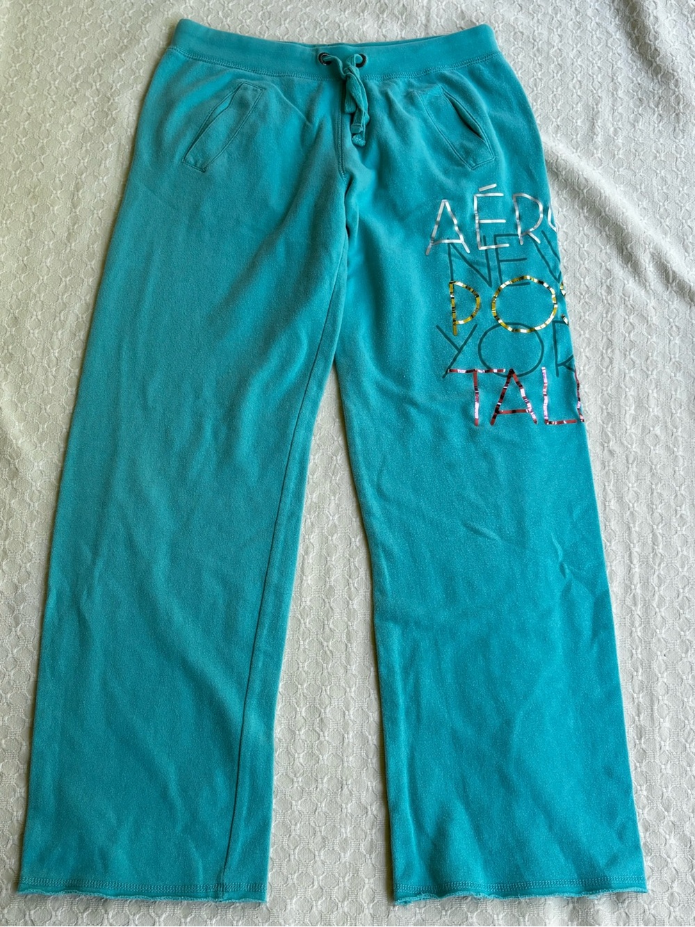 Aeropostale Girls' Teal Drawstring Pants with Logo Y2K